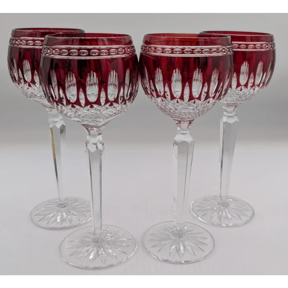 Waterford Crystal Clarendon Ruby Red Wine Hock Glass Set of 4 Glasses 8